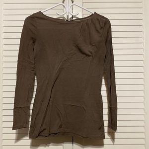 Brown RW&CO long sleeve shirt.  Pleated details on left collarbone.